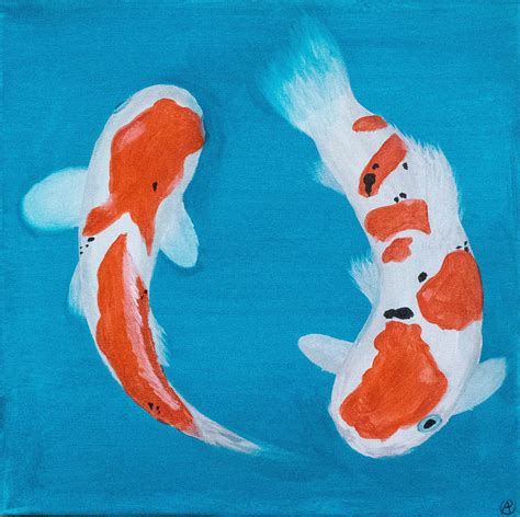Koi Fish Original Acrylic Painting 14x14 On Canvas Etsy In 2020 Koi