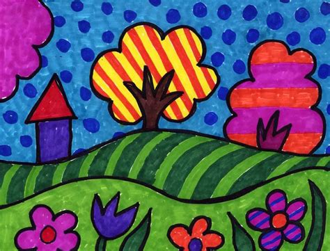 Pop Art Lesson How To Draw A Colorful Landscape · Art Projects For