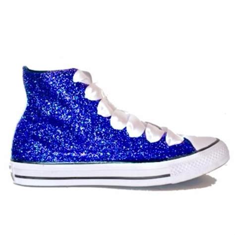 Womens Sparkly Glitter Converse All Stars High Top Royal Blue Prom