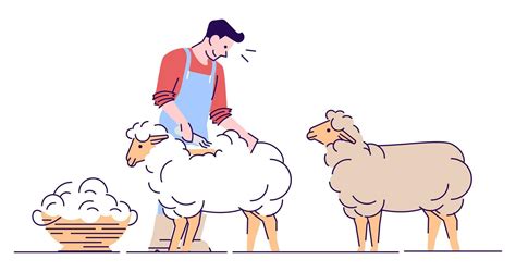 Male Farmer Shearing Sheep Flat Vector Character Wool Production