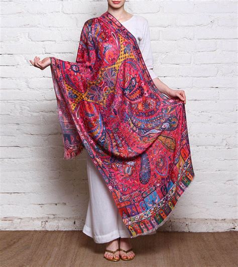 Multicoloured Silk And Pashmina Shawl With Kalamkari