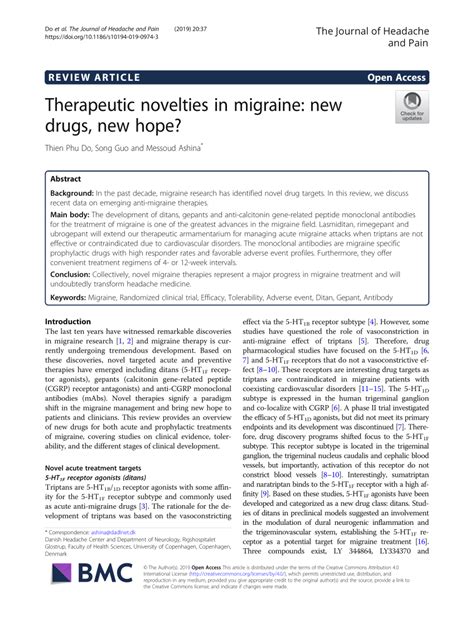 Pdf Therapeutic Novelties In Migraine New Drugs New Hope