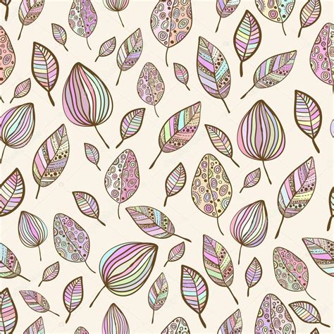 Seamless Hand Drawn Pastel Colorful Leaf Pattern With Ornamenttexture
