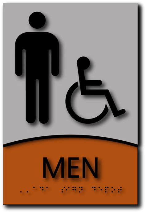 Wheelchair Accessible Mens Restroom Sign In Brushed Aluminum And Wood