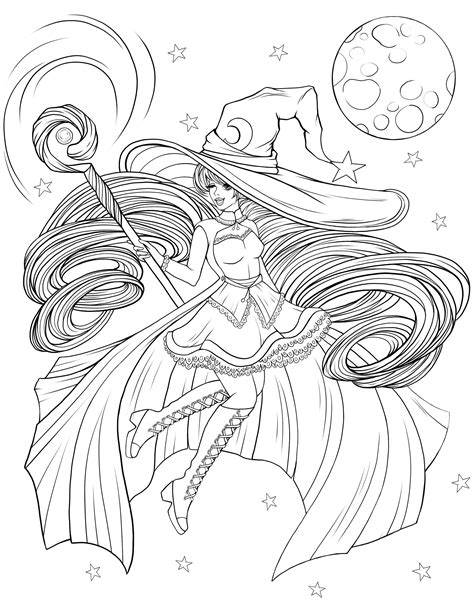 Adult Coloring Page Lady Witch Digital Coloring Page Printable Etsy In Witch Coloring