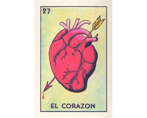 Loteria El Corazon Art Print Vintage Mexican Heart Wall Art Etsy