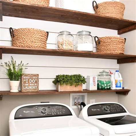 These handmade crafts will be the hit of the holidays. Laundry Room Shiplap and DIY Wood Shelves - Easy Tutorial