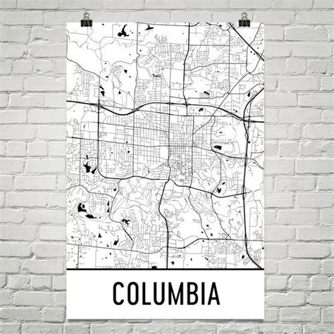 Columbia Mo Street Map Poster Wall Print By Modern Map Art