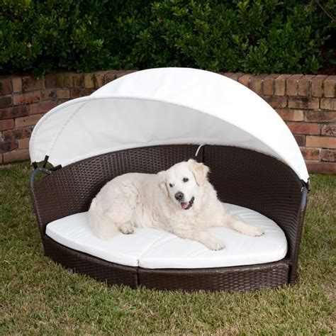 Large Alfresco Rattan Pet Canopy Bed Water Resistant Dog Canopy Bed