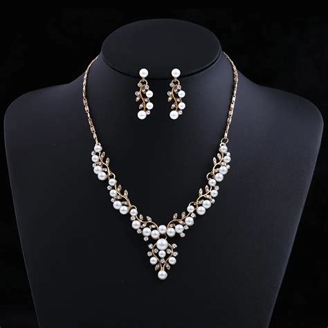 buy simulated pearl jewelry set for women statement necklaces pendants