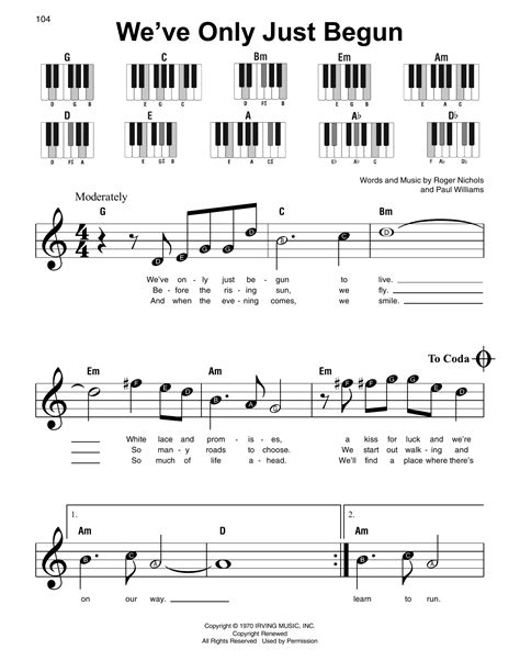 Weve Only Just Begun Super Easy Piano Online Noten Von The Carpenters Smd 197058