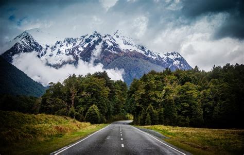 Mountains New Zealand Roads Sky Snow Asphalt Hd Wallpaper Rare