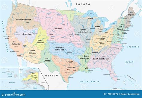 Mapa De Las Cuencas Hidrográficas De Los Estados Unidos Ilustración Del