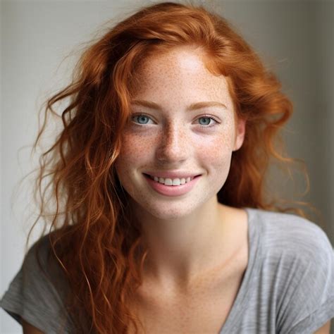 Premium Ai Image Headshot Portrait Of Happy Ginger Girl With Freckles