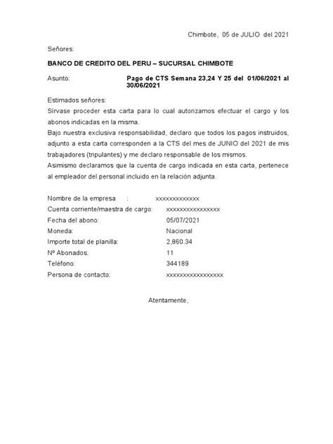 Modelo Carta De Deposito De Cts Pdf