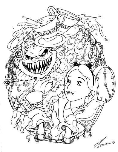 Alice And The Creepy Cheshire Cat Witch Coloring Pages Wonderland