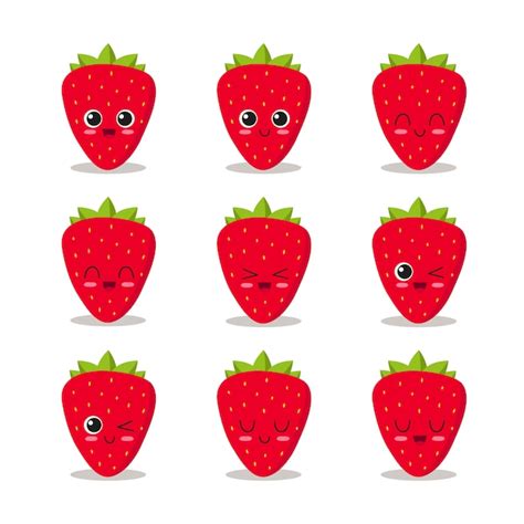 Funny Strawberries Collection Premium Vector