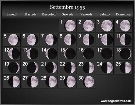 Calendario Lunare Settembre 1955 Fasi Lunari Calendario Lunare