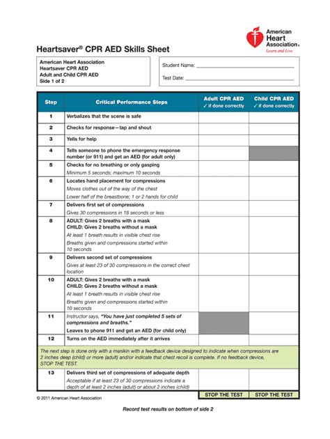 Heartsaver Cpr Aed Skills Sheet 2019 2020 Fill And Sign Printable