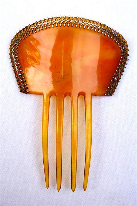 Steer Horn Hair Comb With Gilded Metal Trim Spanish Mantilla Style From