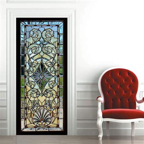 Door Wall Sticker Stained Glass With Bevels Self Adhesive