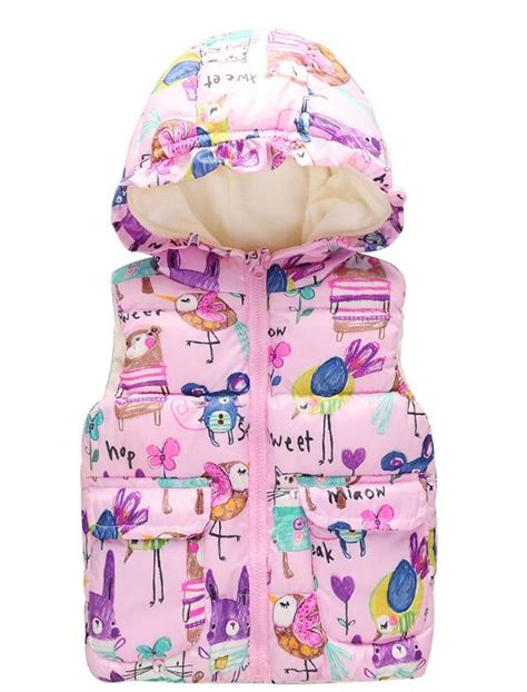 Toddler Autumn Winter Vest For Girls Outerwear Animal Graffiti Thick