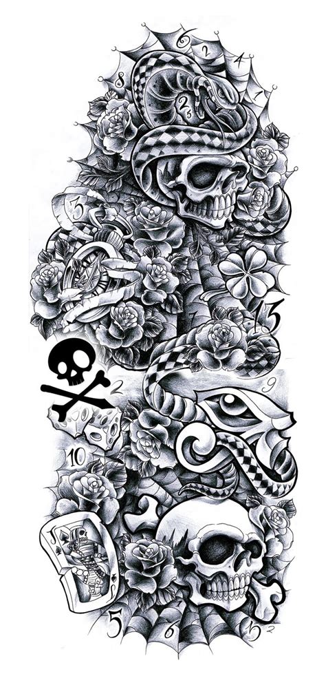 A Tattoo Design With Skulls And Roses On It
