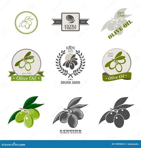 Set Olive Oil Labels Logos And Design Elements Stock Illustration