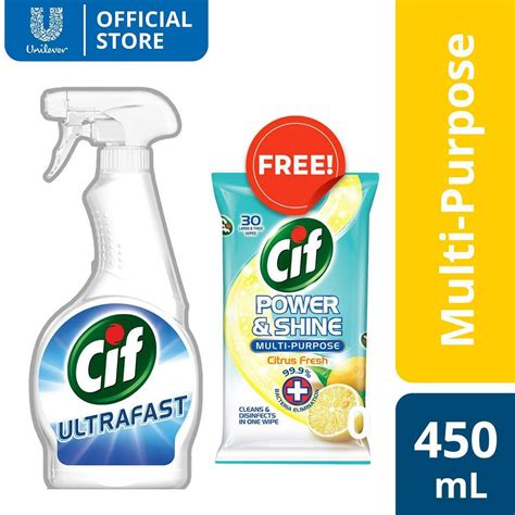 Cif Ultrafast Bathroom Spray 450ml With Free Cif Power And Shine Wipes