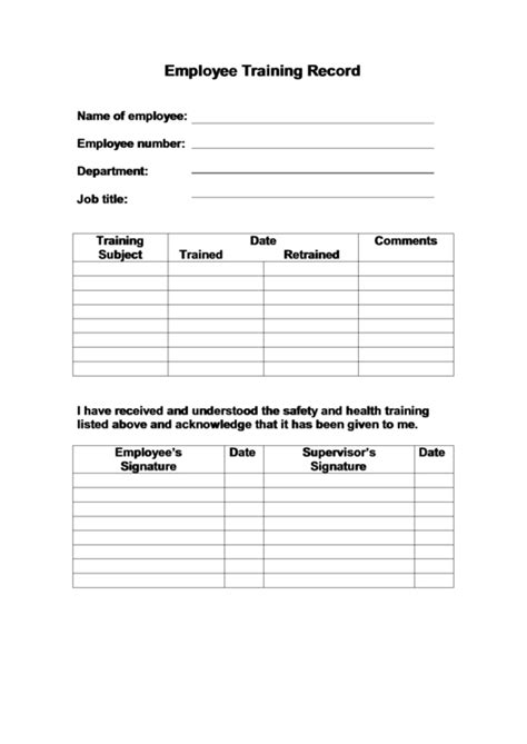 Employee Training Record Printable Pdf Download With Regard To Safety