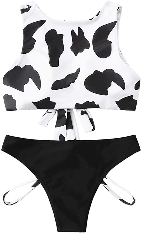 sweatyrocks women s bathing suits cow print tie knot front bikini set swimsuit womens bathing