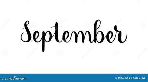 September Handwritten Month Name On White Background Black