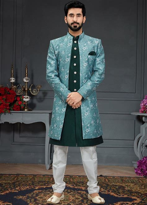 Green Jacket Style Indo Western Sherwani Set Latest 829mw03