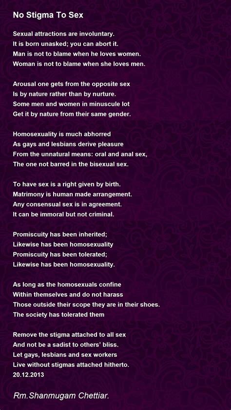 No Stigma To Sex No Stigma To Sex Poem By Rm Shanmugam Chettiar