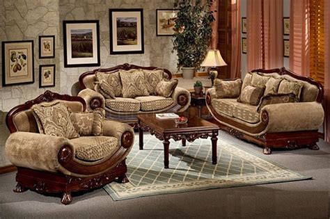 Light Brown Chenille Traditional Sofa Dark Wood Living Room Bed