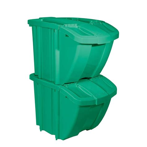 Suncast Bh18grn2 Stackable Recycling Bin Containers With Lids Green 2