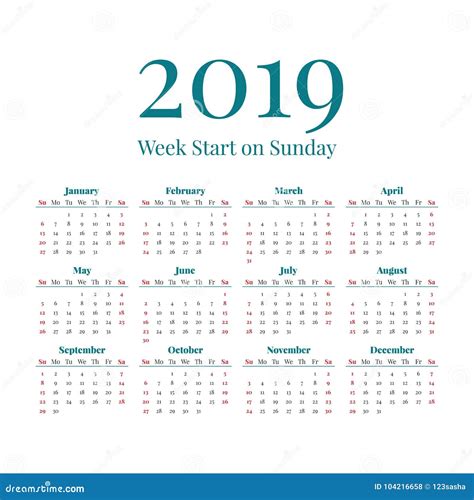 Simple 2019 Year Calendar Stock Vector Illustration Of Card 104216658