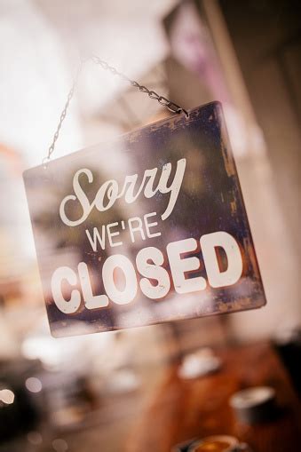 Closed Sign On Glass Door Of Coffee Shop Stock Photo Download Image