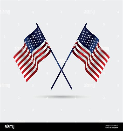 Two Realistic Usa Flags Crossed Together Vector Illustration Stock