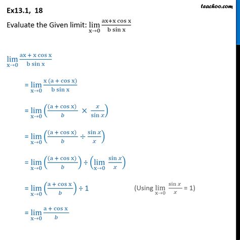 ex 12 1 18 evaluate lim x 0 ax x cos x b sin x ex 12 1