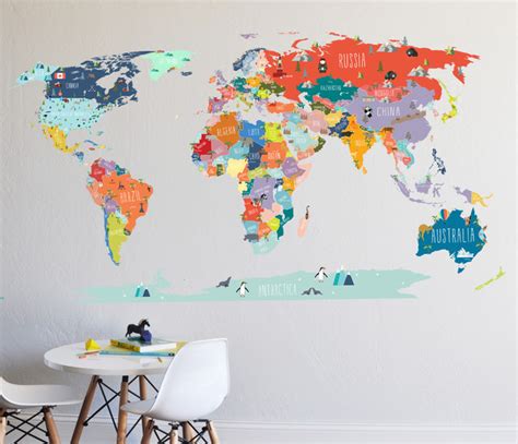 World Map Interactive Map Wall Decal Contemporary