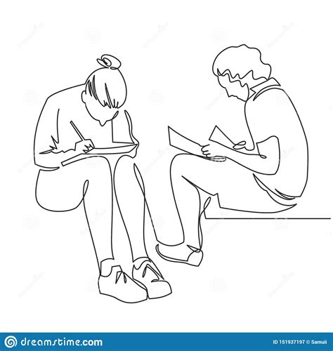 Group Of People Working Continuous One Line Vector Draw Students