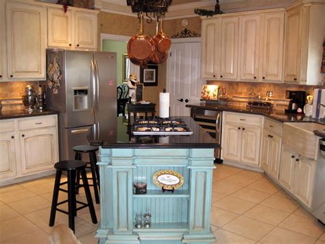 French Country Kitchen With Rustic Blue Island Hgtv