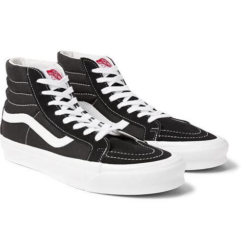 Vans Ua Og Sk Hi Lx Leather Trimmed Canvas High Top Sneakers Black