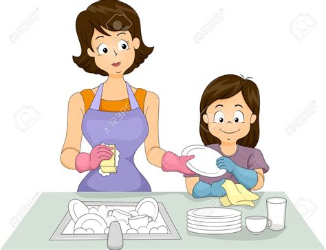 Illustration Of A Mom And Her Daughter Washing Dishes Together Stock Illustration 22812360