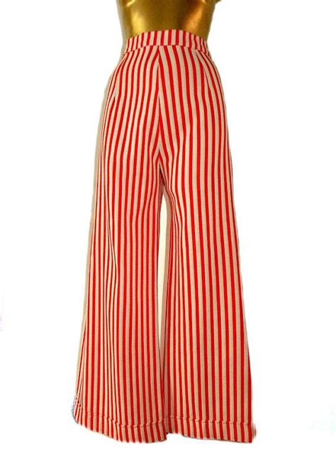 Vintage Original 70s Red And White Stripe Flares Loons Bell Bottoms Pants Trousers Flared Glam