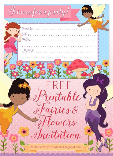 Free Fairies And Flowers Printable Invitation Template Fairy Party