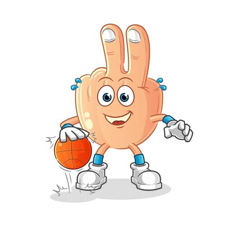 Premium Vector Peace Finger Dribble Basketball Character Cartoon