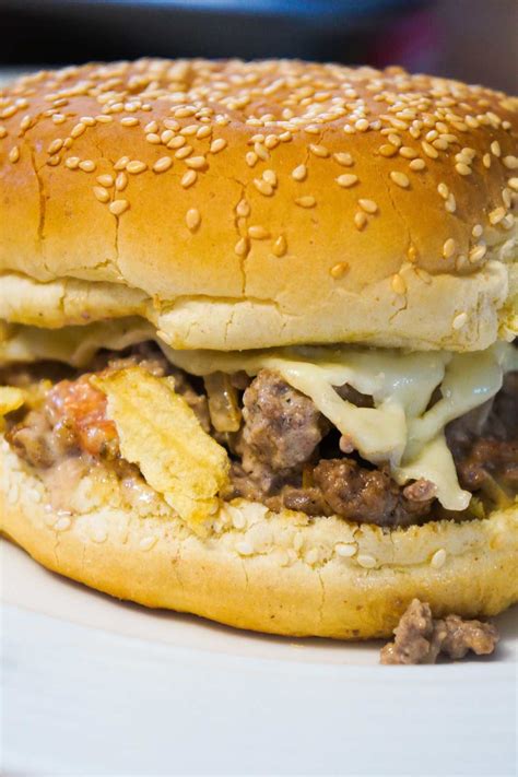 Slow cooker ground beef barbecue. Potato Chip Loose Meat Sandwiches are a twist on the ...