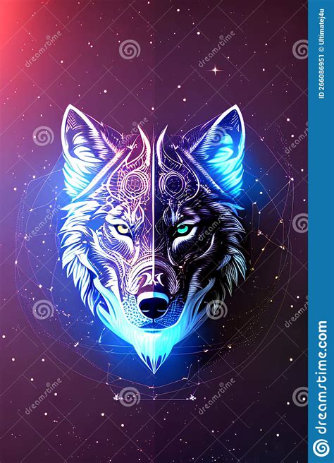 Cyberpunk Neon Wolf Portrait Blue Smoke Wild Animaltextured Abstract